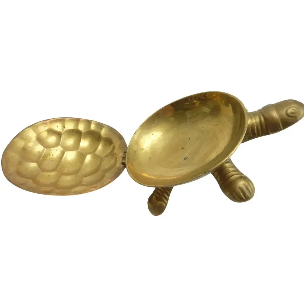 Vintage Brass Turtle Trinket Box Hinged Tortoise Figurine Mid Century 6 inches